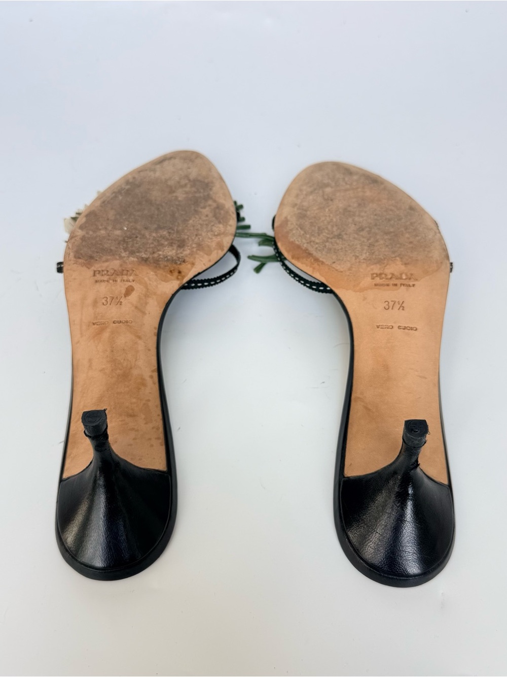 Vintage Prada Black kitten heel sandals with leather Flowers size 37.5 - Picture 4 of 6